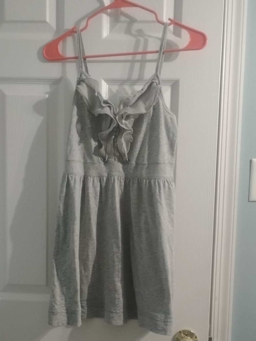 Y2K Cherokee Gray Ruffle-Front Spaghetti Strap Babydoll Top, Size L